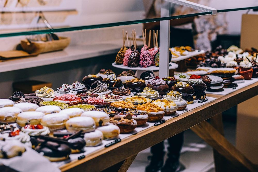 Assorted pastries and tarts on display